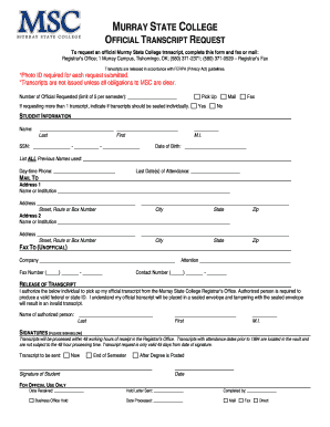 Murray State College Official Transcript Request
