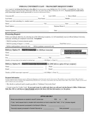 Indiana University East Transcript Request Form