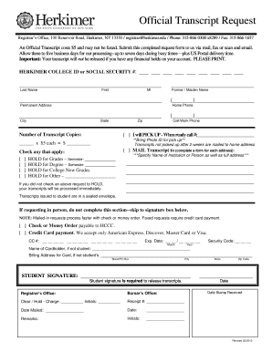 Herkimer College Official Transcript Request Form