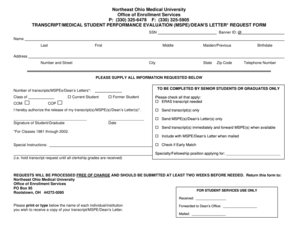 Transcript and Dean's Letter Request Form