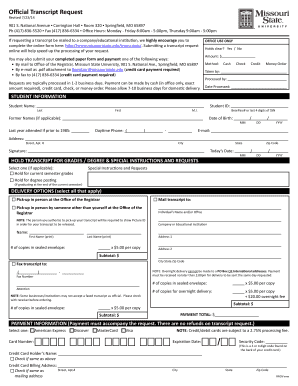 Missouri State University Transcript Request Form