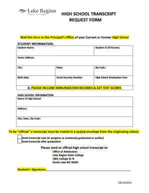 High School Transcript Request Form