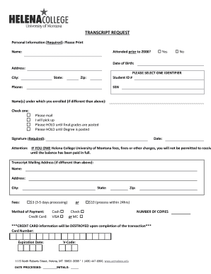Helena College Transcript Request Form