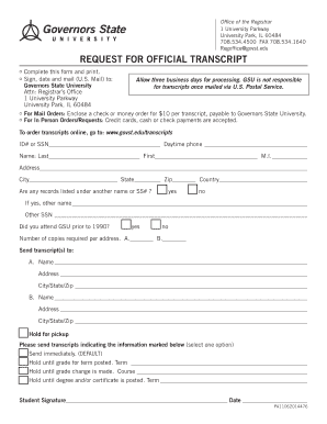 Fillable Online govst Official Transcript Request Form - Governors ...