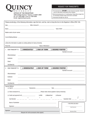 Quincy University Transcript Request Form