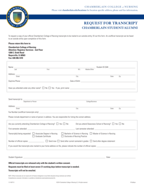 Chamberlain College of Nursing Transcript Request Form
