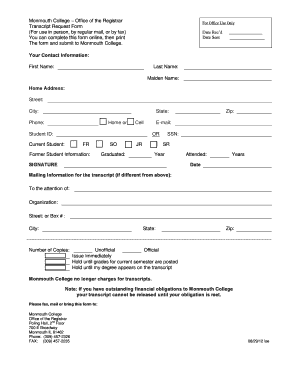 Monmouth College Transcript Request Form