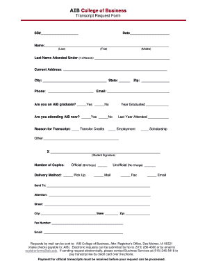 AIB College of Business Transcript Request Form