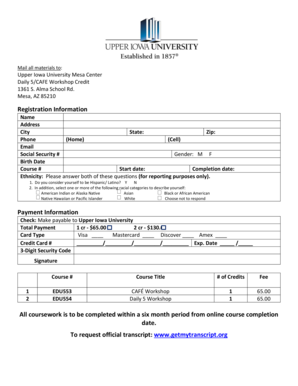 Upper Iowa University Workshop Credit Registration Form