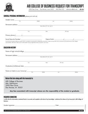 AIB College of Business Transcript Request Form