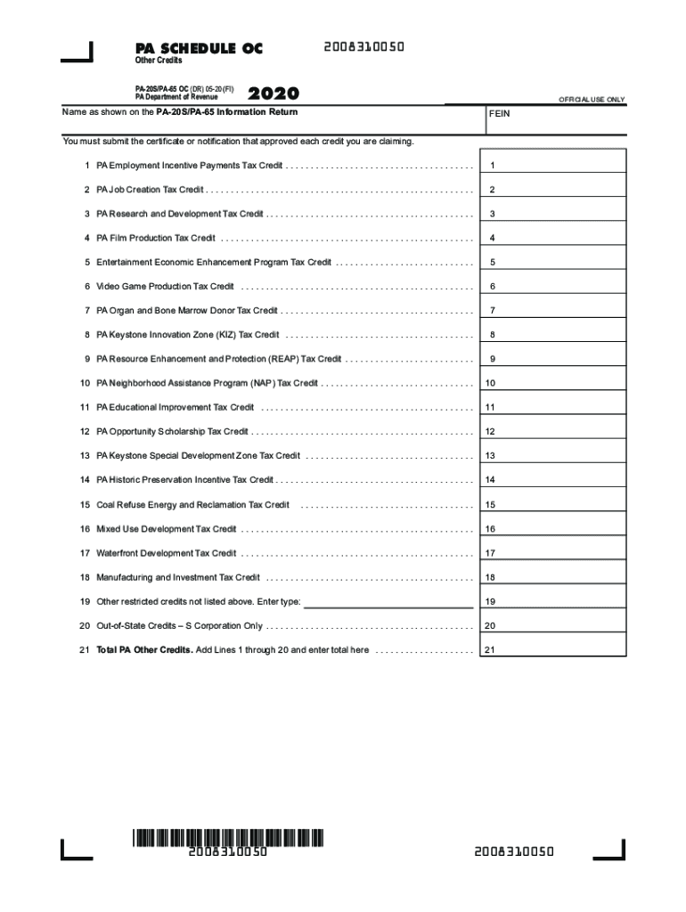 Fillable online pa schedule oc fax email print pdffiller