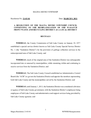 MAGNA METRO TOWNSHIP Resolution No. 21-03-01 Date ...