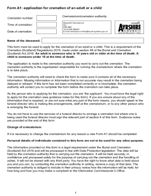 Form A1: Application for Cremation