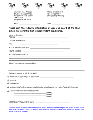 Form to place an ad on the CHS job board