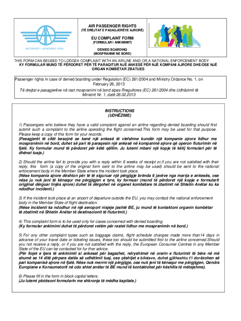 Fillable Online Fill - Free fillable air passenger rights eu complaint ...