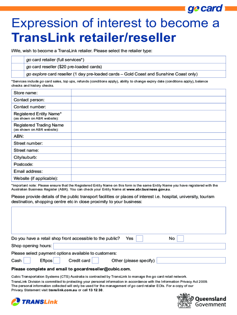 Fillable Online PDF expression of interest to become a TransLink ...