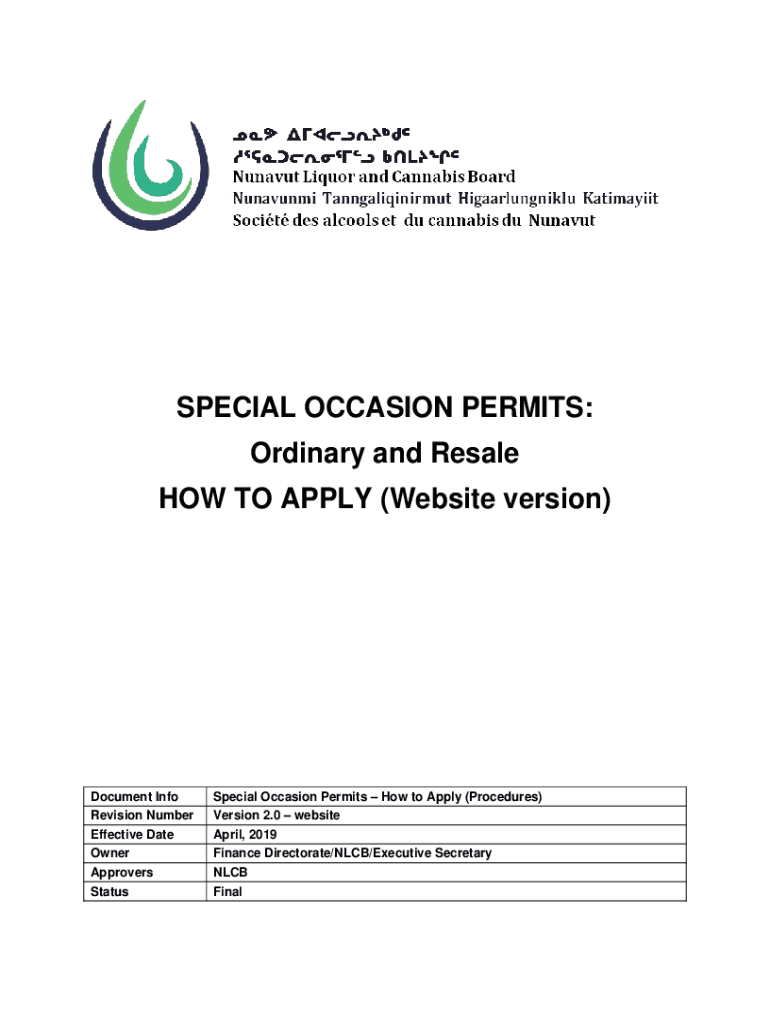 Fillable Online SPECIAL OCCASION PERMITS Ordinary and Resale HOW TO