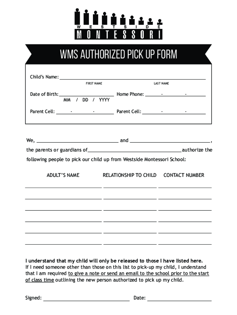Fillable Online 0a - Authorized Pick Up Form Fax Email Print - pdfFiller