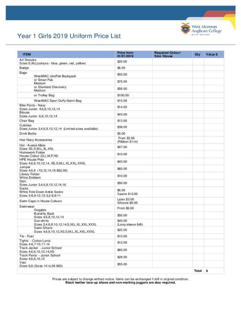 Fillable Online Girls' School Uniforms, Women's Size School Uniform Clothes Fax Email Print