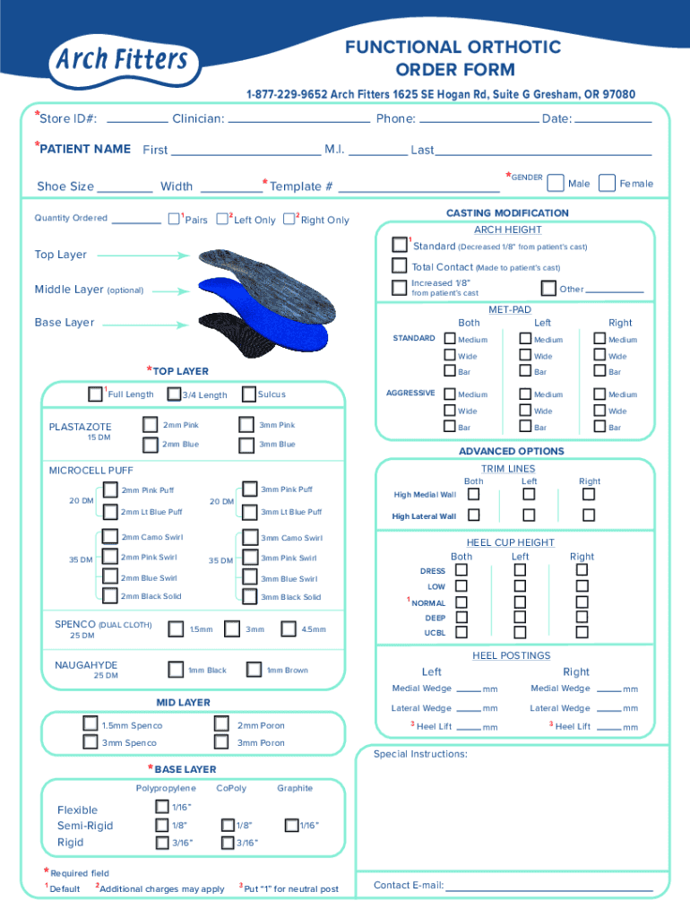 Fillable Online Functionalorthoticorderformfillable112618 Fax