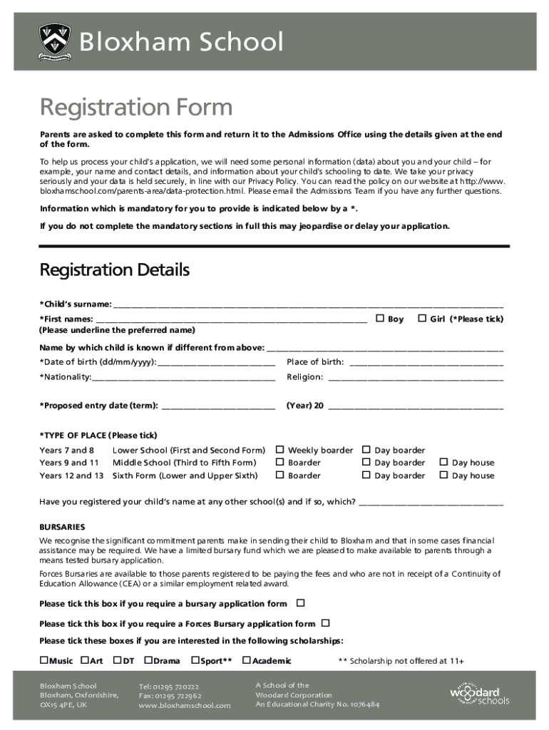 Fillable Online Bloxham Schoolindependent boarding & day, OxfordshireBloxham School, Oxfordshire