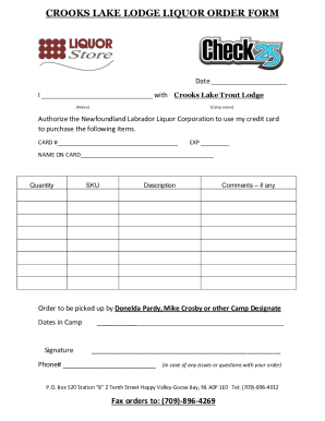 Fillable Online CROOKS LAKE LODGE LIQUOR ORDER FORM Fax Email Print ...