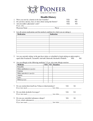 Fillable Online DENTAL HEALTH HISTORY FORM - Affinia Healthcare Fax ...