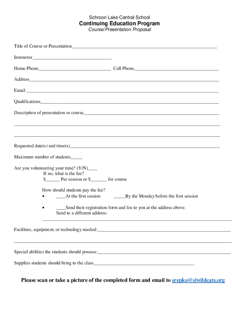 Fillable Online Schroon Lake Central School High School Schroon