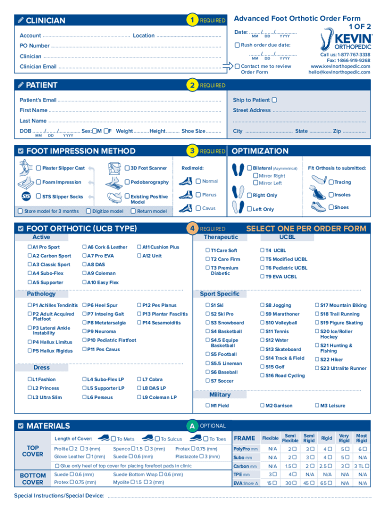 Fillable Online Advanced Foot Orthotic Order Form Fax Email Print