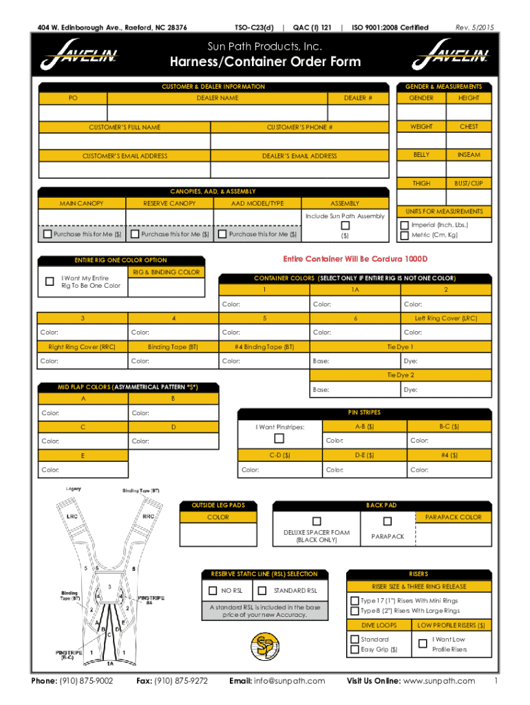 Sun Path Harness Container Order Form Preview on Page 1