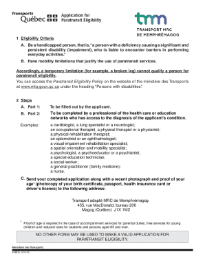 Quebec Paratransit Eligibility Application
