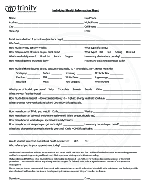 Fillable Online Individual Health Information Sheet Fax Email Print ...