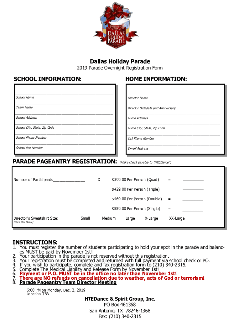 Fillable Online 2019 Parade Overnight Registration Form Fax Email Print - pdfFiller