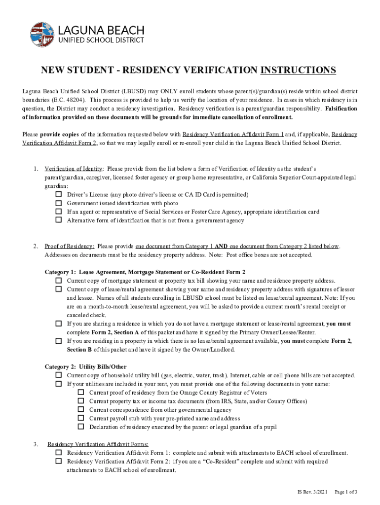 Forms - Laguna Beach Unified School District Preview on Page 1.