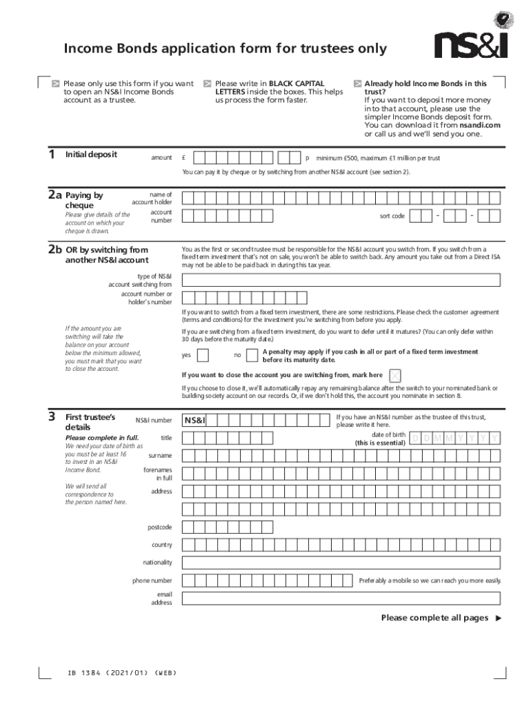 Bonds Trustee Application Form NS&I Fill and Sign Printable