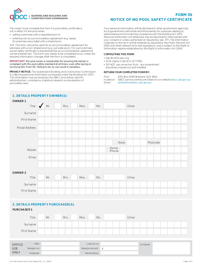 form 36 no pool certificate Preview on Page 1