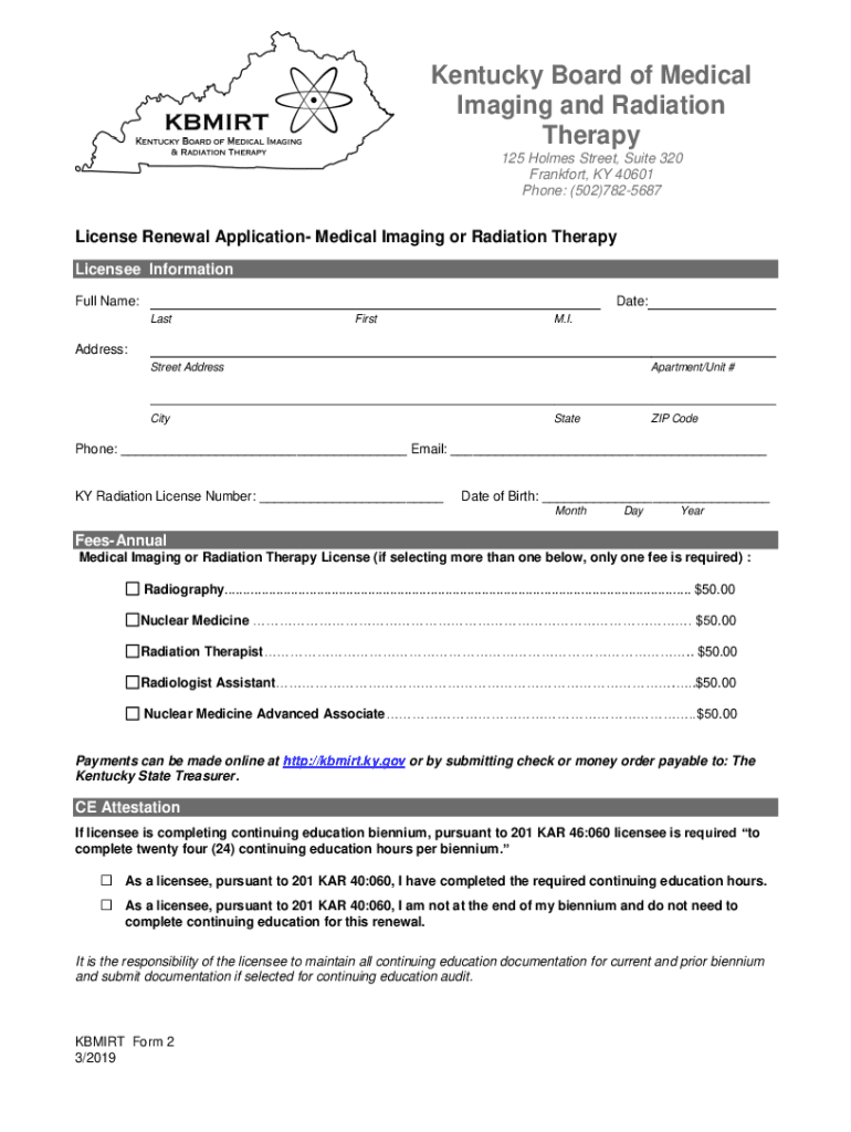Fillable Online Kentucky Board of Medical Imaging and Radiation Therapy