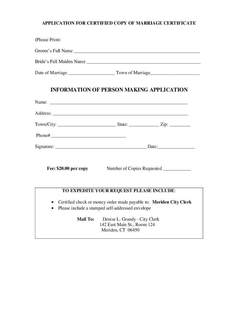 Fillable Online Wisconsin Marriage Certificate ApplicationMarriage