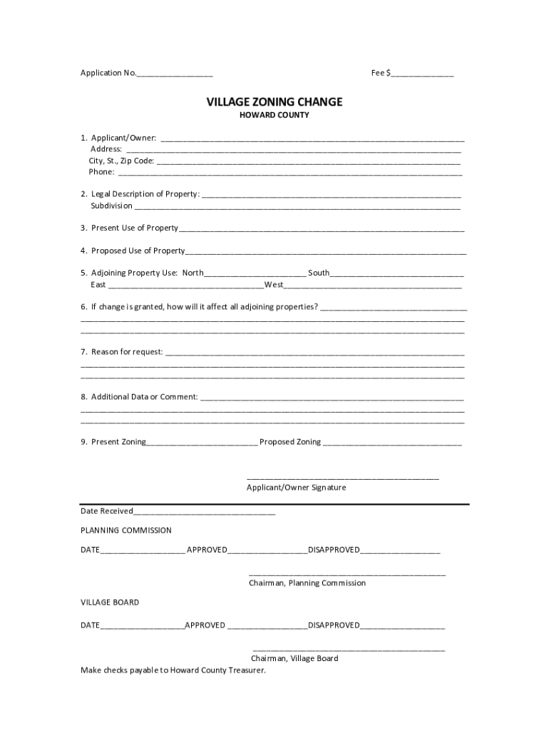 Fillable Online howardcounty ne VILLAGE ZONING CHANGE Howard County Nebraska Fax Email Print