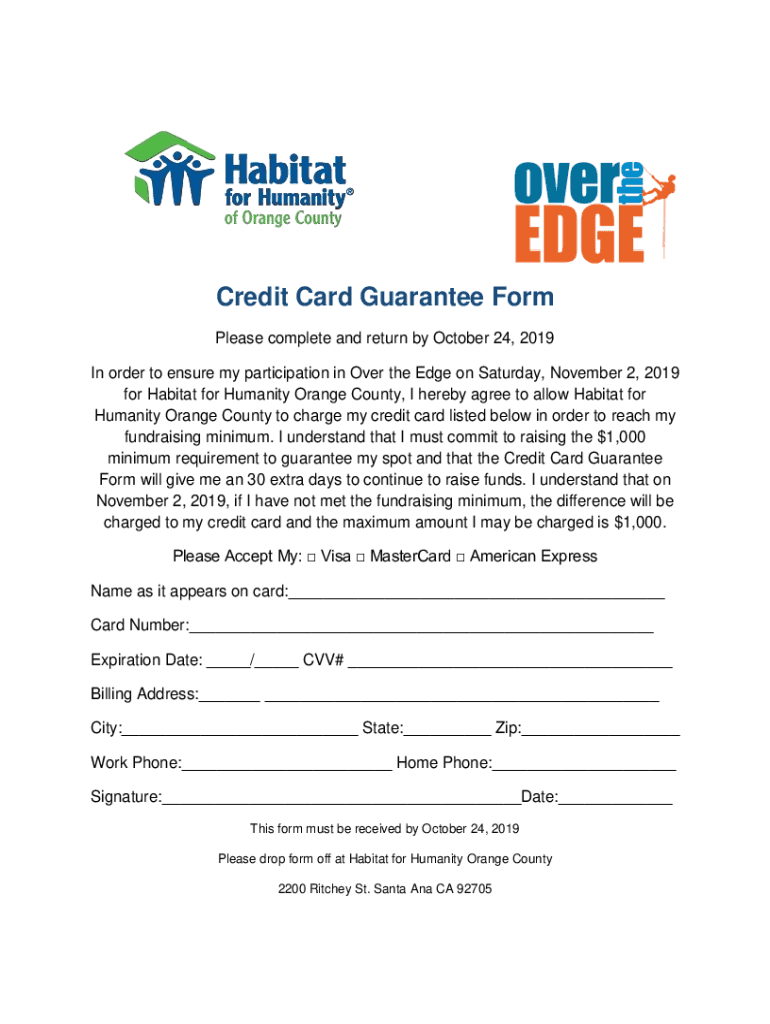 Fillable Online Credit Card Guarantee of Payment Blanket Authorization