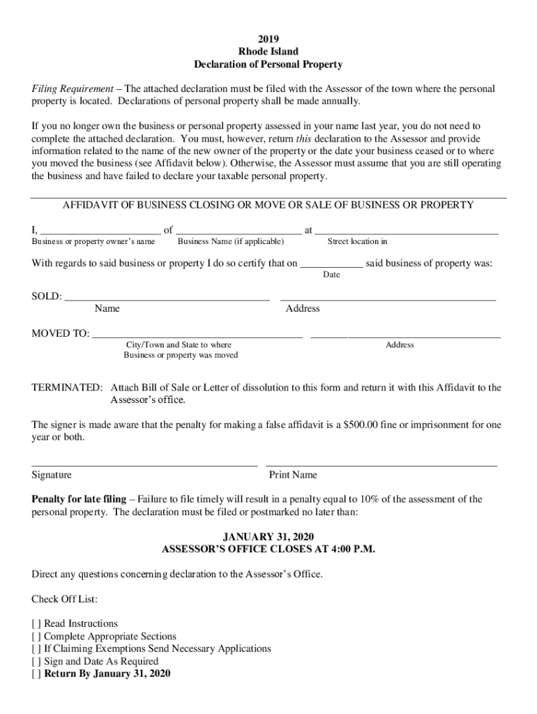 Fillable Online Personal Property Declaration Form InstructionsTown of