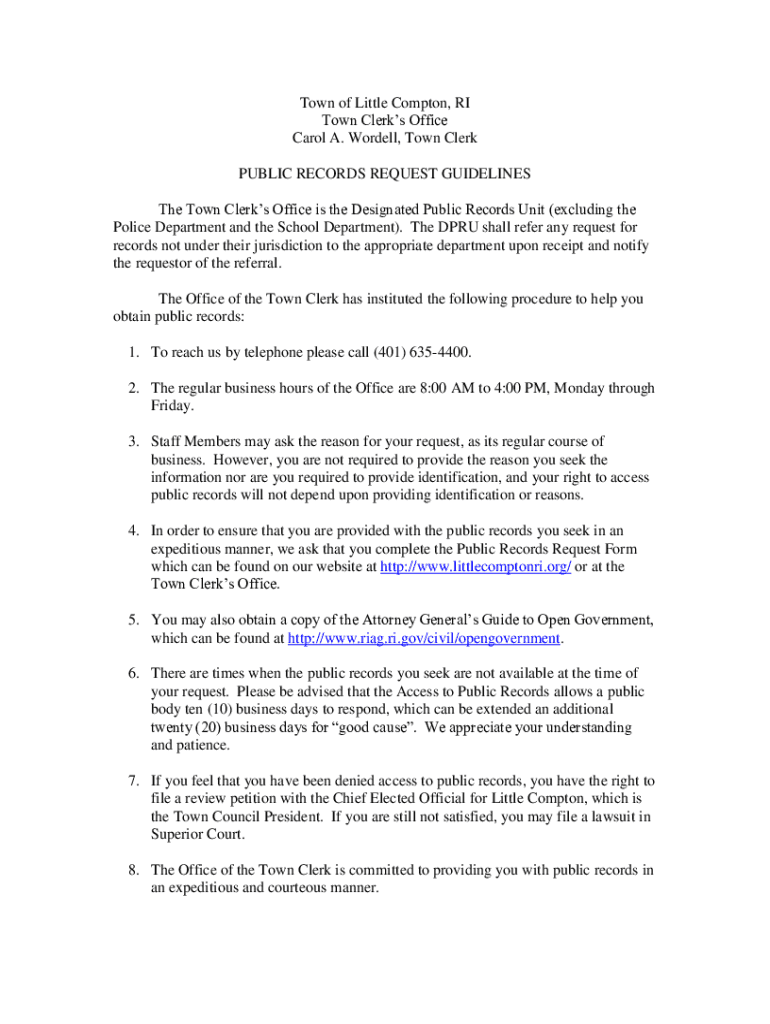 Fillable Online Town of Little Compton, RI Town Clerk's Office Carol A