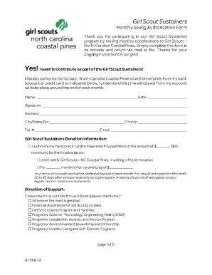 Fillable Online Monthly Giving/Donation Form - Girl Scout Sustainers ...