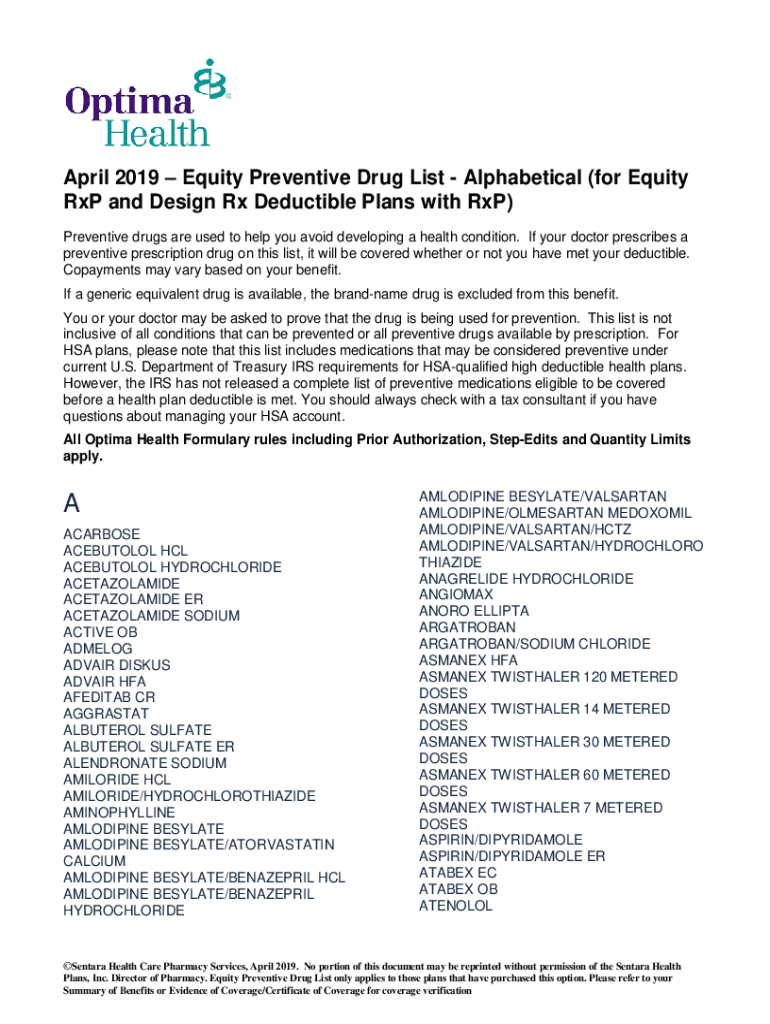 Fillable Online formdocequitypreventivedruglistalpha. 2Q19Equity