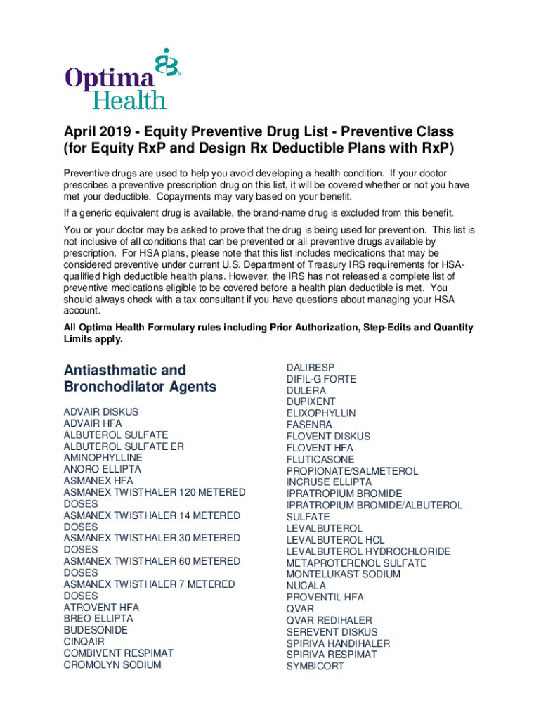 Fillable Online formdocequitypreventativedruglistpreventative