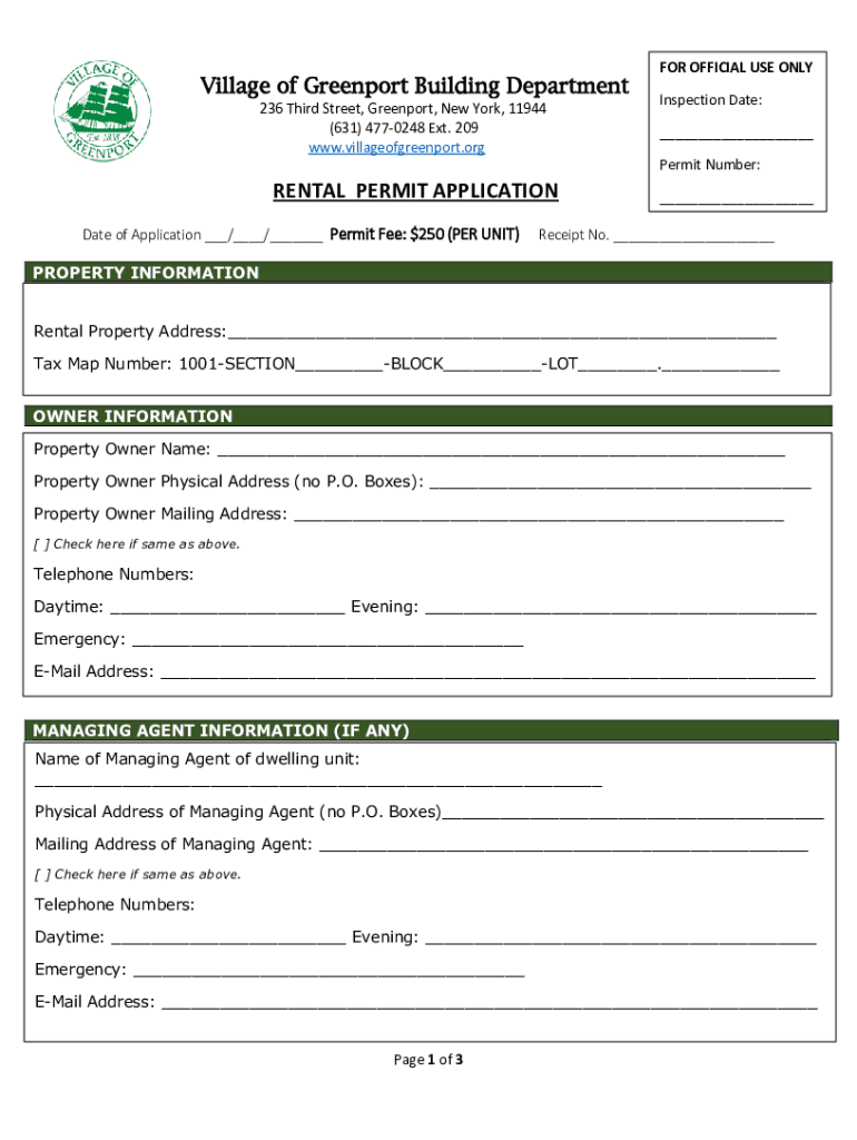 Fillable Online Village of Greenport Building Department Fax Email