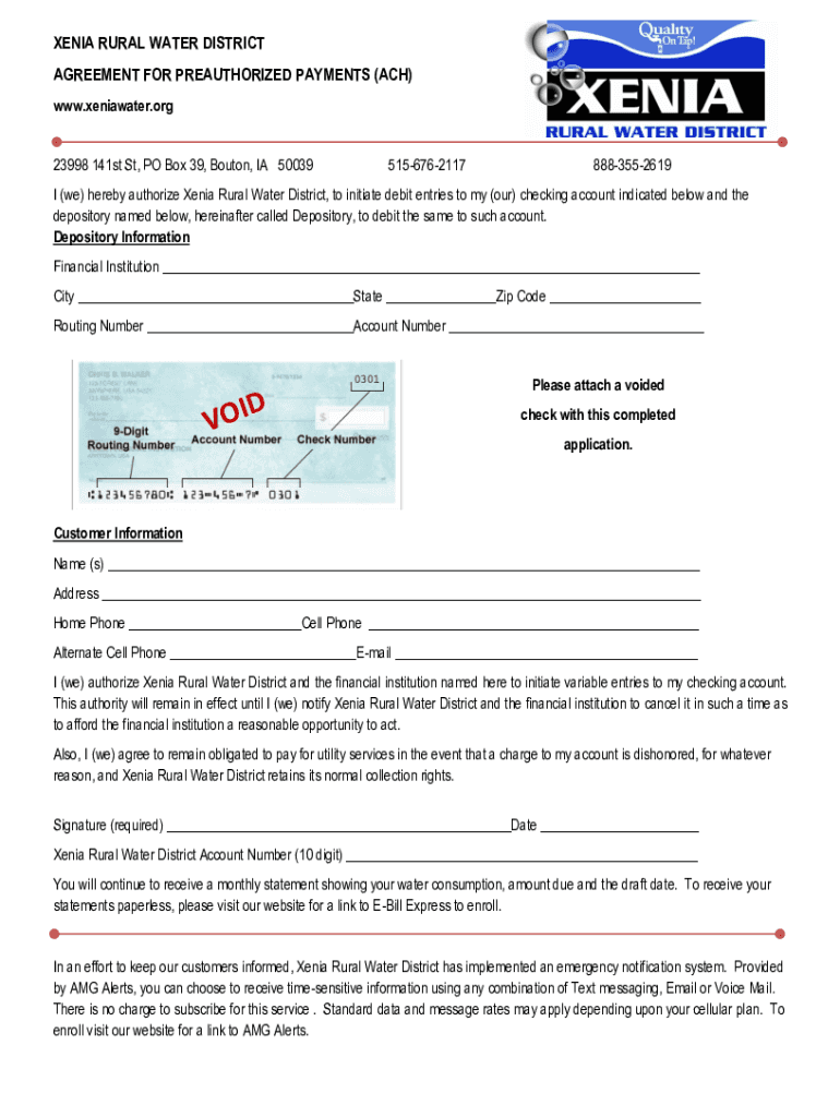 Fillable Online HomeXenia Rural Water DistrictUtility Billing DivisionXenia, OHTax DivisionXenia