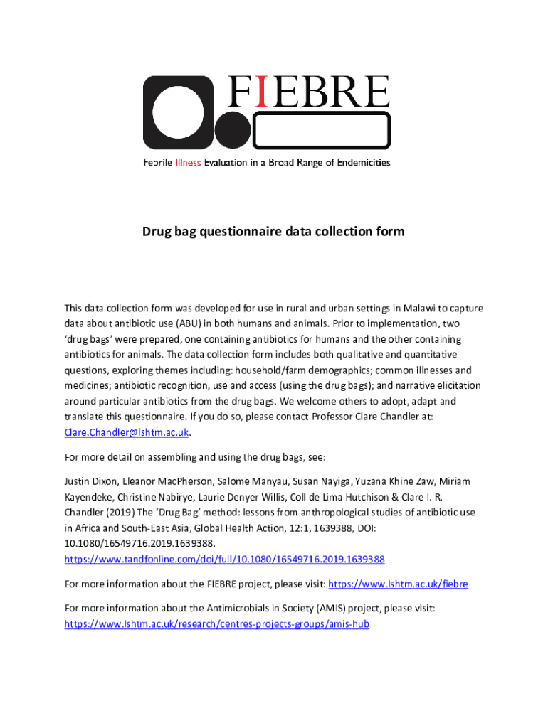Fillable Online Drug bag questionnaire data collection form Fax Email