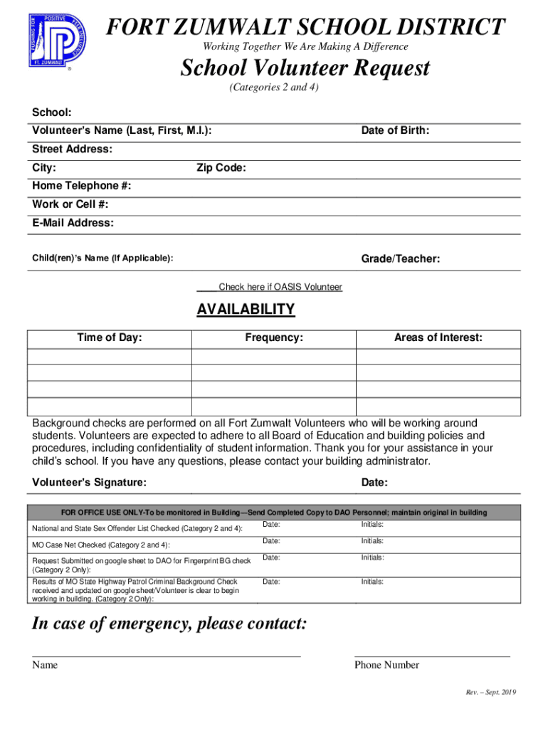 School Volunteer Request Form - Fort Zumwalt Dardenne Preview on Page 1