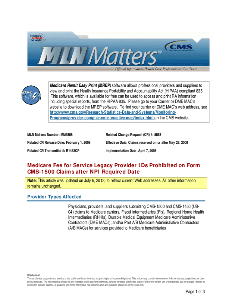 Fillable online medicare fee for service legacy provider ids prohibited